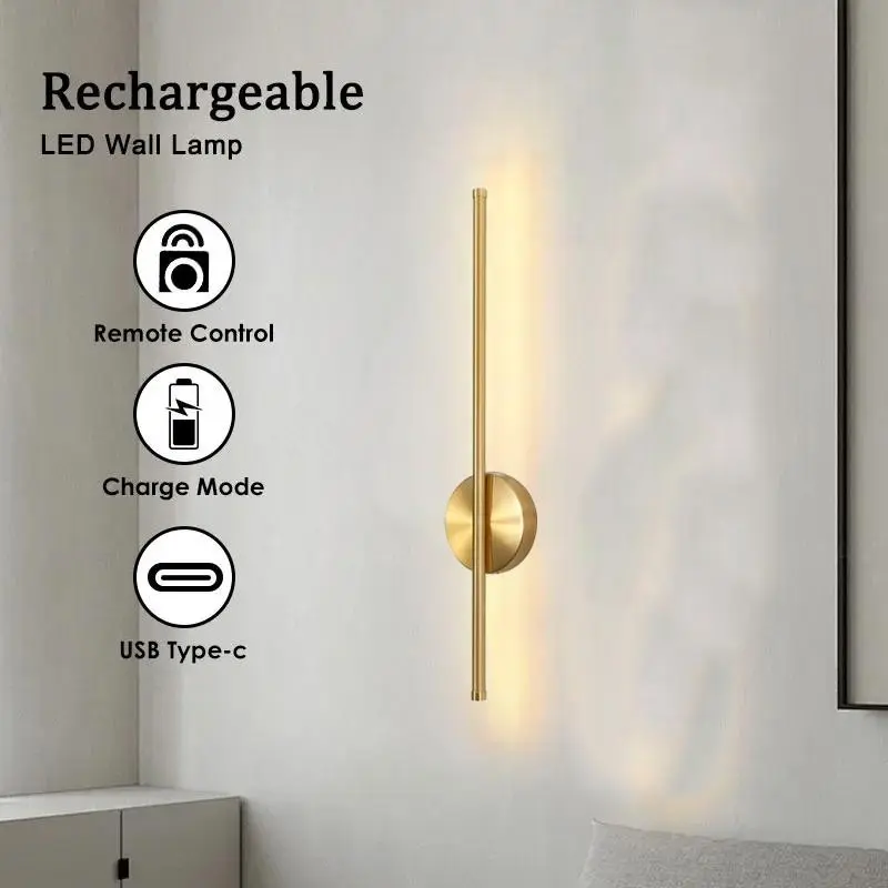 LED Wall Light Rechargeable No Installation Required, Remote Control Dimmable, 19.7 Inch Home Decor Lamp for Living Room Bedroom Office Hallway