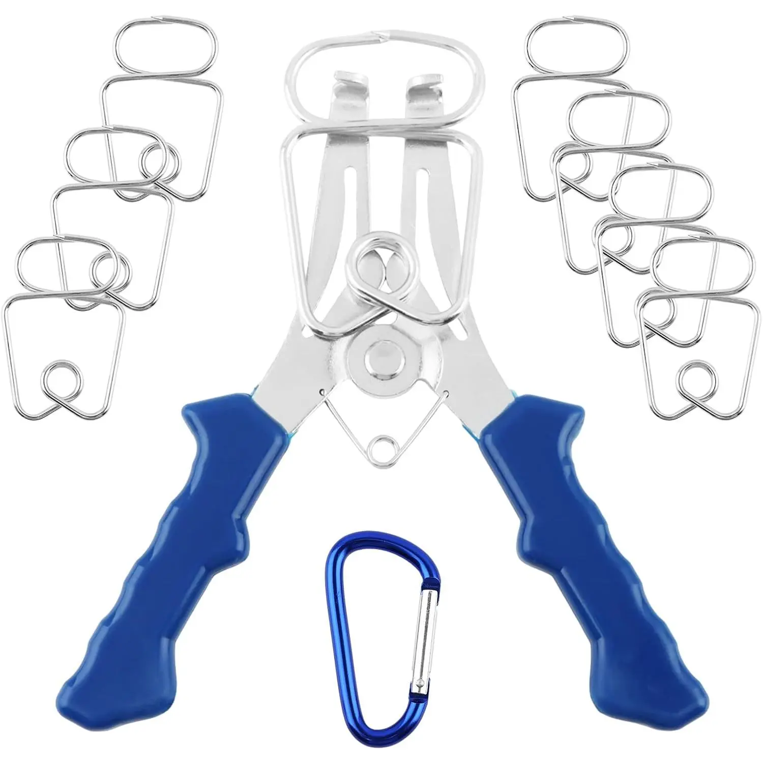 10- Miter Spring Clamps, Spring Corner Clamp for Woodworking, 8 Miter Clamps with Spring- Pliers and 1 Carabiner, Woodworking Tools for Trim, Picture Frames and Crown Molding
