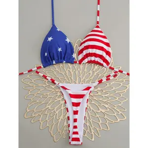 Micro Bikinis 2026 Push Up Women Swimsuits Sexy Swimwear US Flag Bikini Set Thong Biquini Swimsuit Stripe Summer BeachwearBeach photography