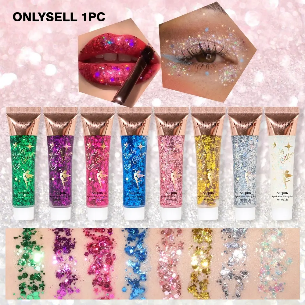 Mermaid Scale Jelly Glitter Eyeshadow Liquid, Face Lip Body Highlighter, Stage Makeup, Shimmering Effect, Multicolor Sparkles