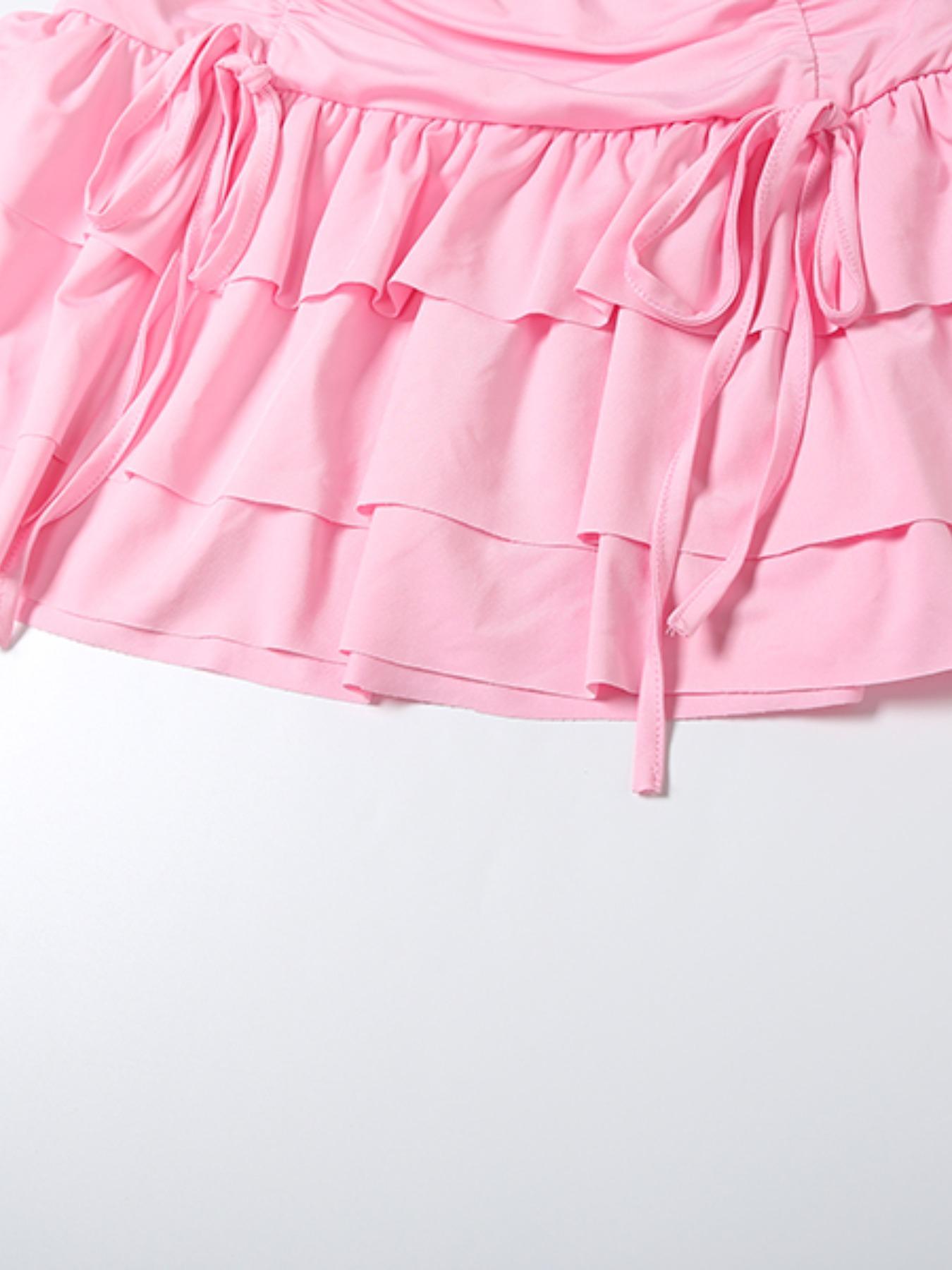 Women's Solid Color Tank Top & Ruffle Trim Skirt Two-piece Set, Sexy Minimalist Fashion Casual Two Piece Set for Party Club Dating Wear, Women Clothes for Summer, Womenswear