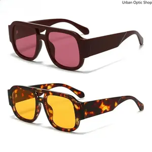 XUH 2-PACK Retro 70s Square Sunglasses - Lightweight TR90 Aviator Frame Double Bridge UV400 Protection for Men & Women