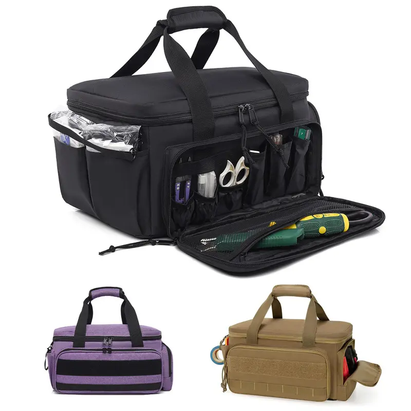 Multi pocket tool kit, wear-resistant canvas tool storage handbag, portable tool bag for electrical hardware, external mesh bag tool storage bag