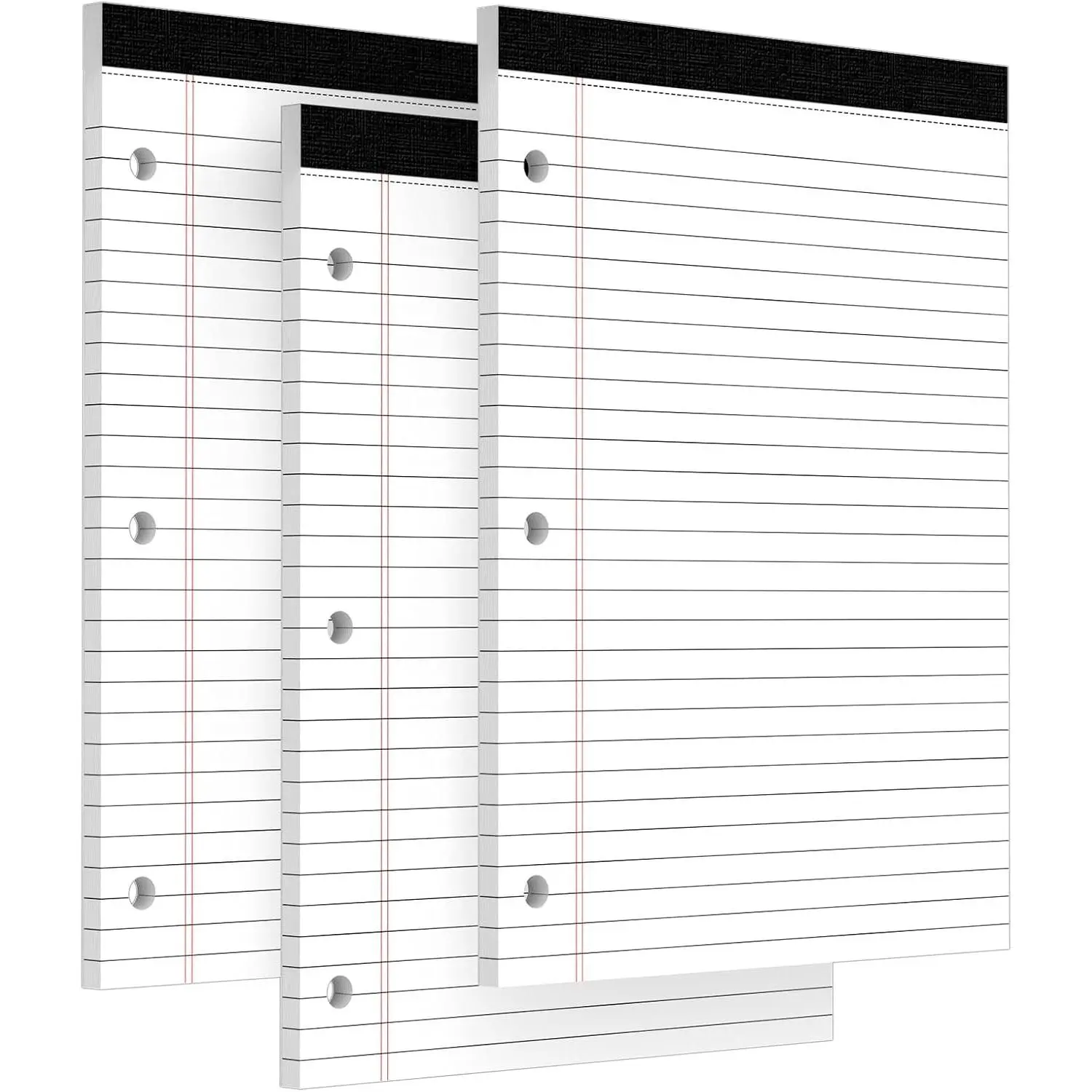 3 Hole 8.5 x 11 Legal Pad, 3 Pack White Wide Ruled Lined Note Pads with Binder Holes, 30 Sheets Per Pack, Ideal for School, Home and Office