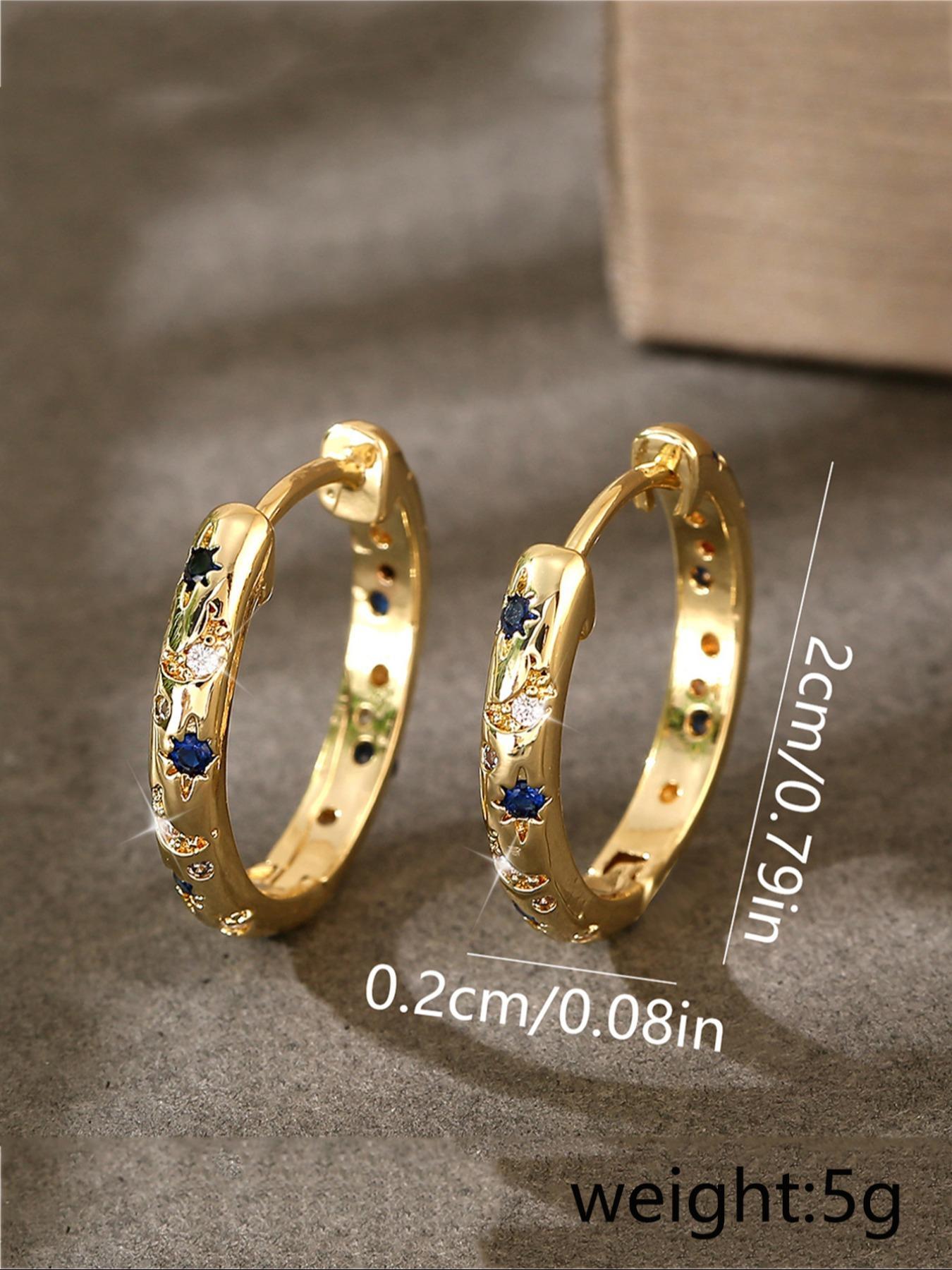 Vintage Star & Moon Decor Hoop Earrings, Fashionable Rhinestone Decorated Earrings for Women, Trendy All-match & Exquisite Jewelry for Birthday Gift, Statement Earrings, Fashion Accessory