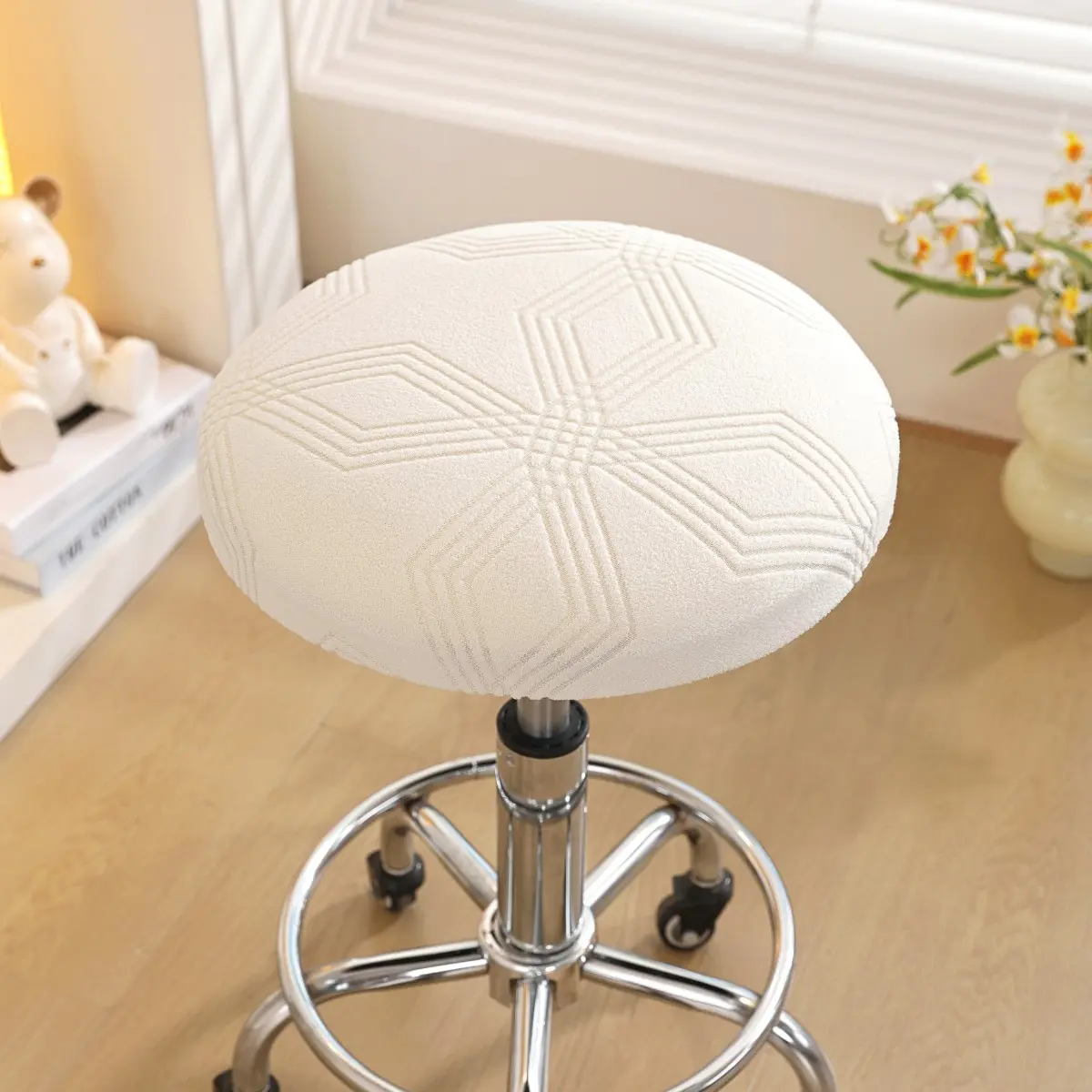 Round Bar Stool Covers Set of 2,Jacquard Dining Chair Cushion Covers, High Stretch Removable Washable Seat Covers for Dining Room Chairs Dining Room Chair Covers, Kitchen Chair Cover for Home Party Hotel Wedding Ceremony
