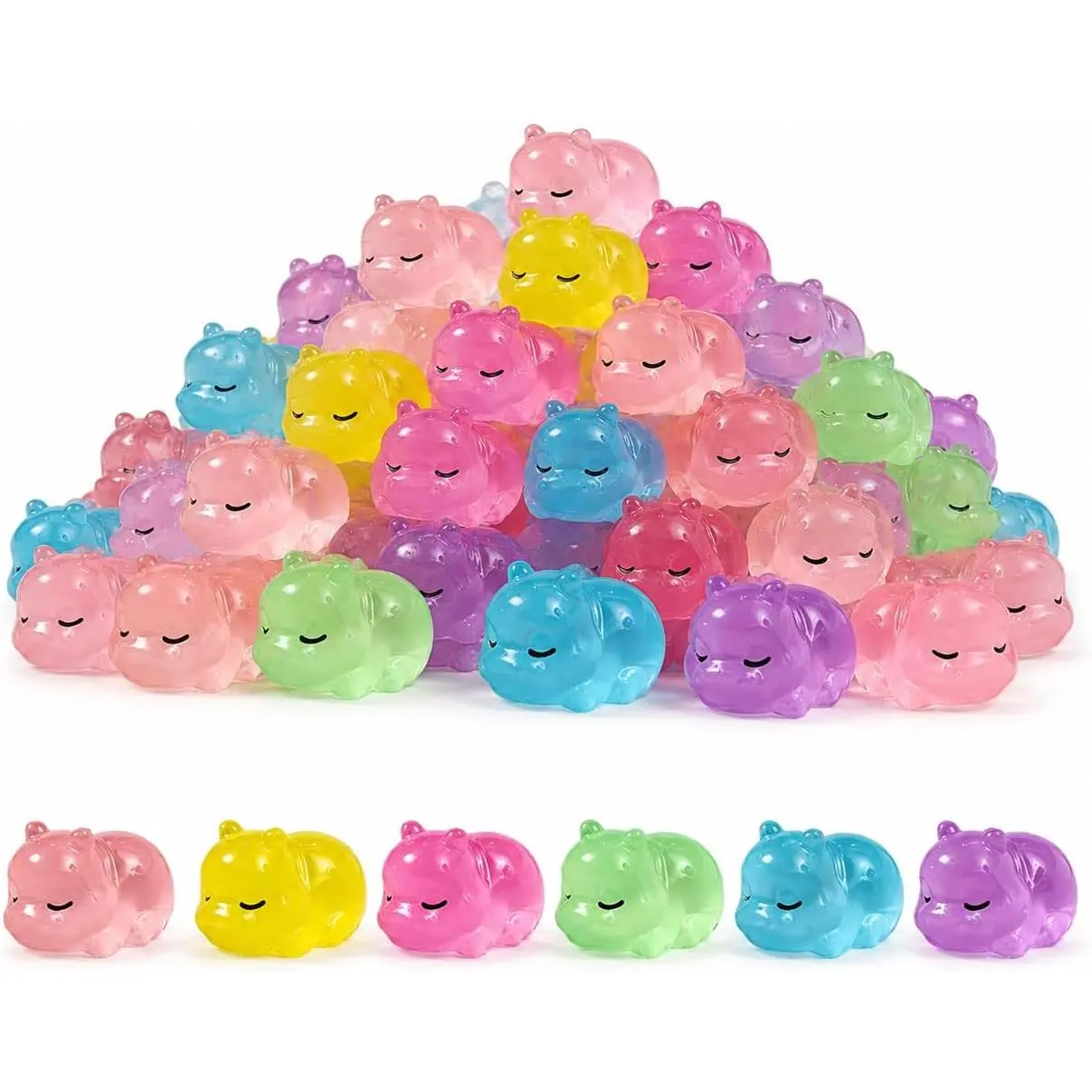 36-Count Luminous Colorful Hippo-Shaped Decor Ornaments, Glow-in-The-Dark Mini Figurines for Fairy Garden - Light-Absorbing Translucent Sleeping Hippos for Terrariums, Crafts