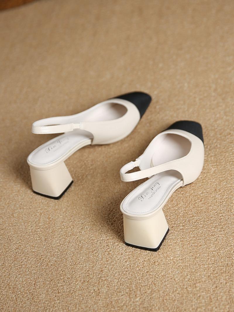 Women's Summer 2024 Colorblock Patchwork High Heel Sandals, Elegant Square Toe Heel Sandals for Party, Daily Clothing Decor, Two Tone Thick-heeled Sandals, Elegant Party Shoes