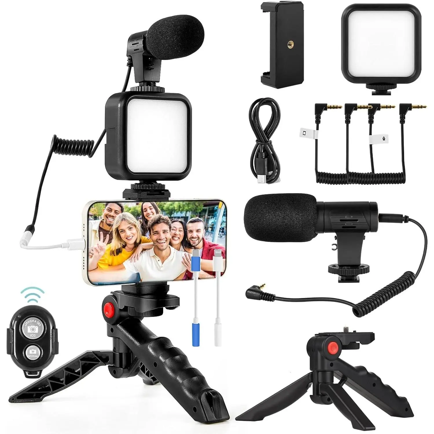 Vlogging Kit for , YouTube Starter Kit for Content Creators | with Mini LED Video Light + Microphone + Phone Clip + Tripod for Video Calling, Vlogging, YouTube, ,