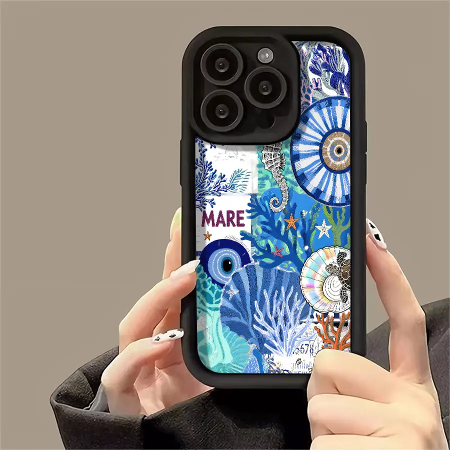 Phone Case - 1pc Ocean Sea Life Coral Seahorse Abstract Phone Case Suitable for iPhone 17 E Air 16 15 14 Pro Max Plus 13 12 Mini 11 X XS XR Anti-Drop Phone Case Camera Protection Softshell Vintage E