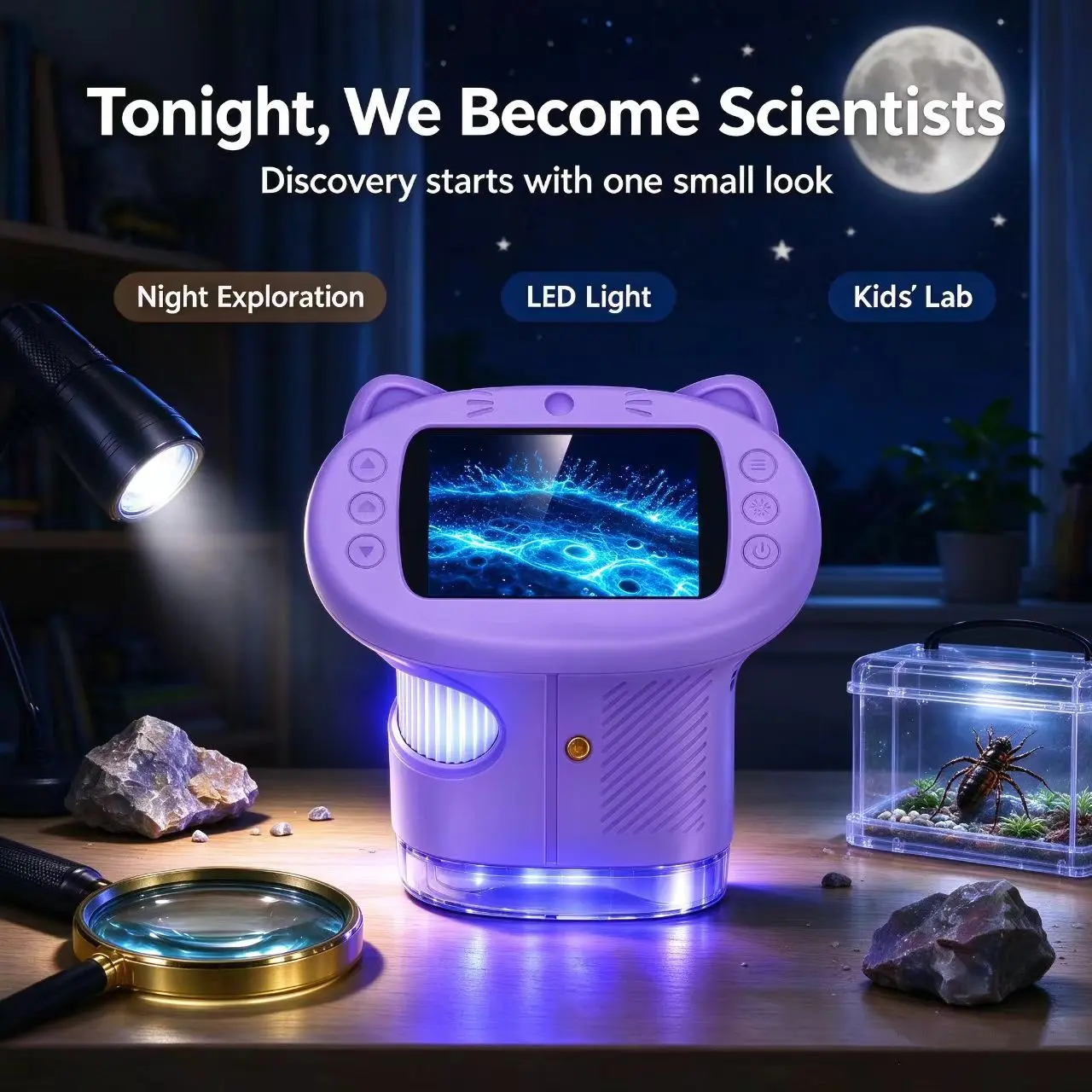 Portable Digital Microscope 2.4 Inch IPS Screen, 1000x Magnification, 1080P High Resolution, Ideal for Biology Research, Perfect Back-To-School Gift