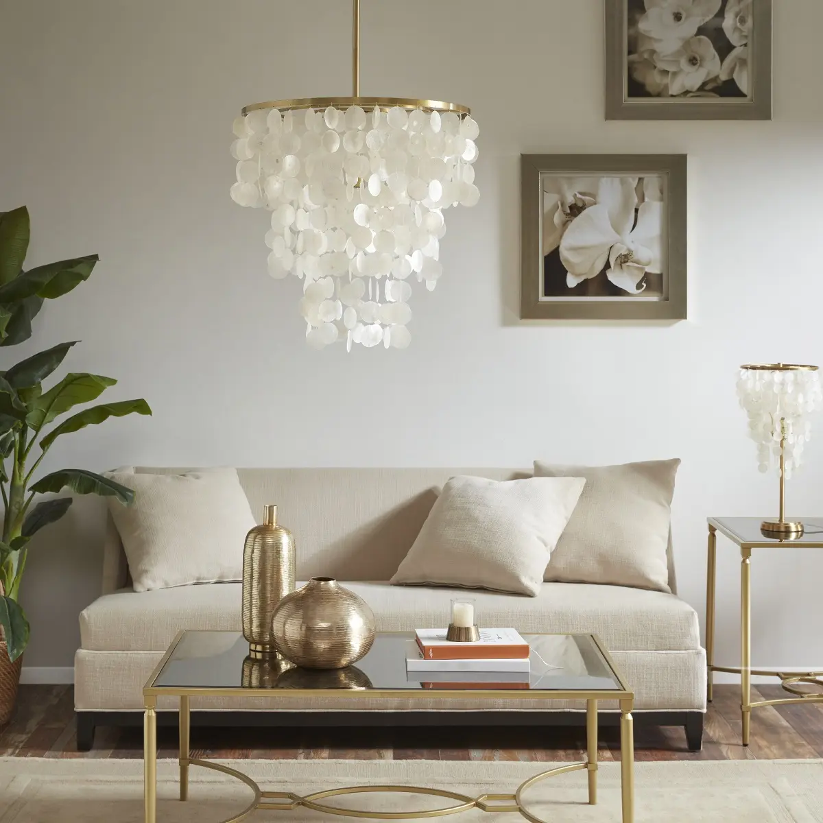 Nokaa Layered Capiz Shell Chandelier Pendant Light Fixture Coastal Hanging Ceiling Lamp for Dining Room Living Room Bedroom Kitchen Entryway Foyer Hallway Staircase Home Decor Lighting, White Finish, Multiple Options