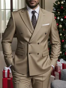 Men's 2-Piece Smart Suit Set Double Breasted Peak Lapel Solid Elegant Office Party Wedding