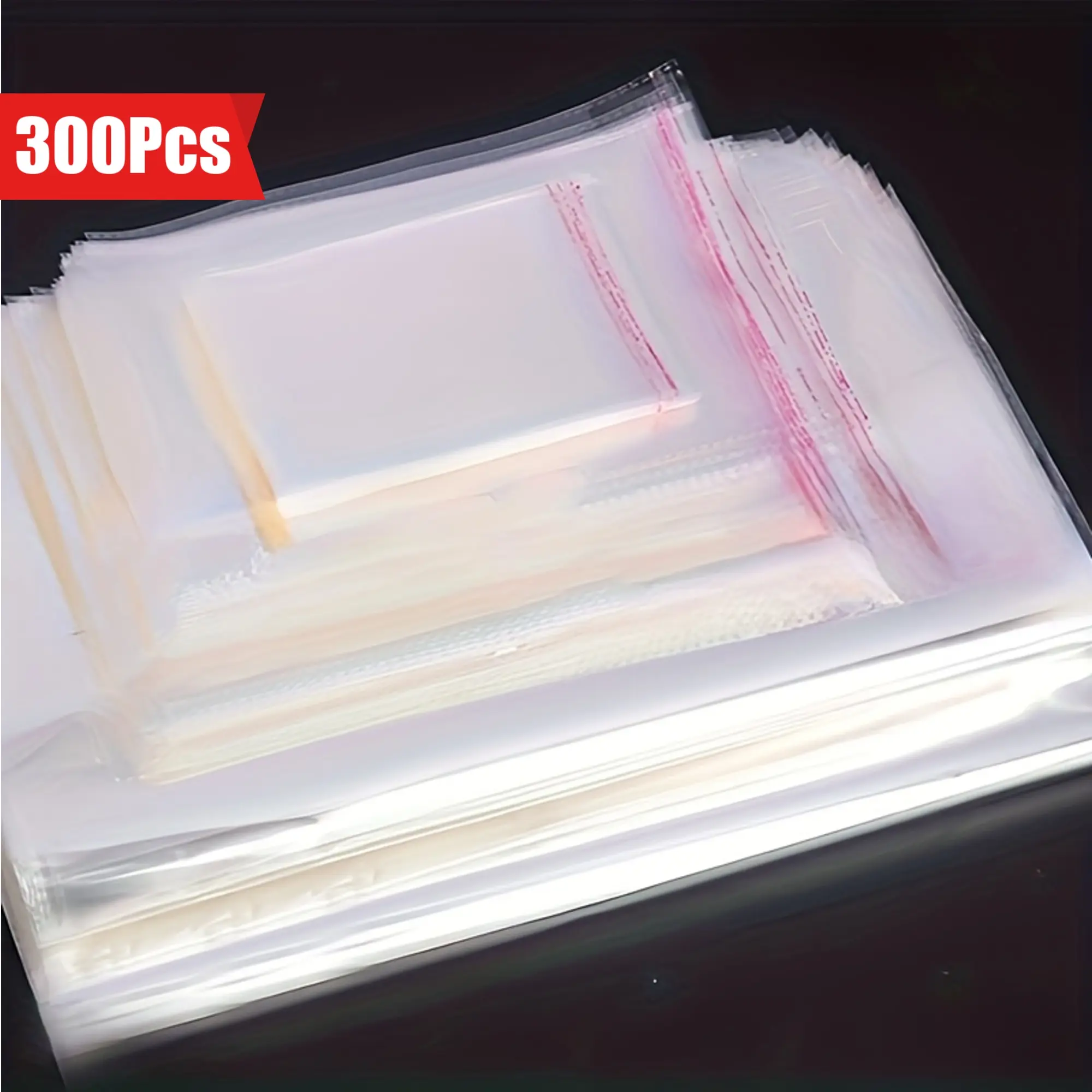 300pcs Transparent Plastic Bags, Re-Sealable Packaging for Photos Jewelry Accessories, Sizes Include 4.33x2.75 Inch & More