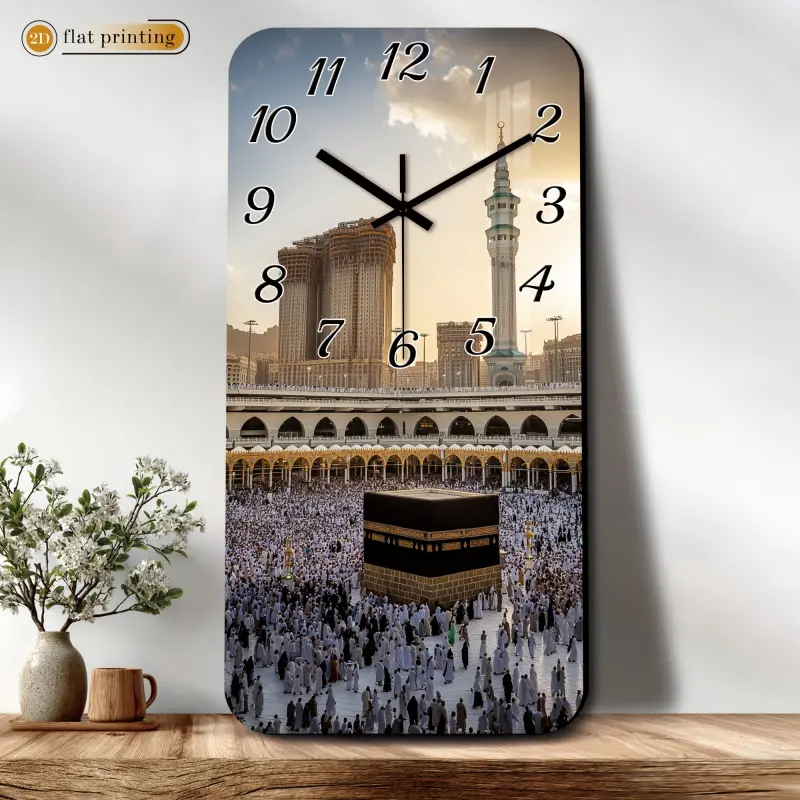 1 Mecca Kaaba pattern wall clock, acrylic rectangular silent wall clock for home use - 2D flat print, suitable for decorating restaurants, cafes, and kitchens, an ideal decorative gift for Ramadan, Valentine's Day, and housewarming (AA batteries not inclu
