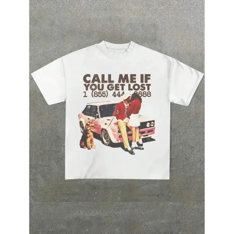 Vintage Call Me If You Get Lost Tee for Men Retro Couple Pattern Short Sleeve Casual T Shirt for Daily Wear All Seasons Crewneck Casual Style Top