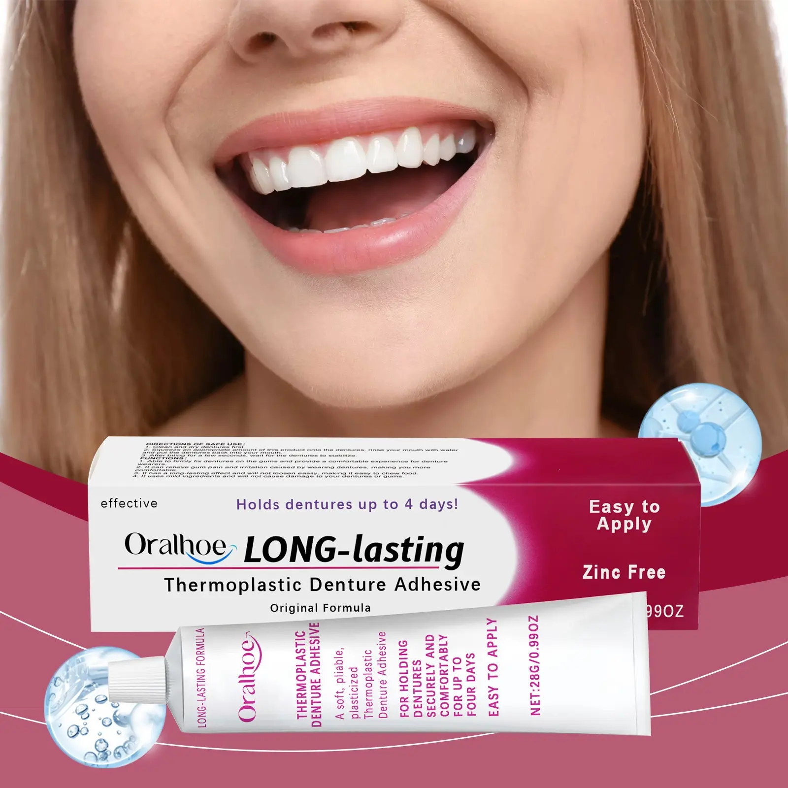 ORALHOE denture adhesive 4pcs thermoplastic denture soft liner secure dentures improve wearing comfort oral care denture fixing pads