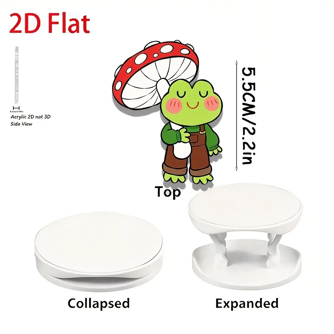 2D Acrylic Ins Style Frog Mushroom Phone Stand Foldable Retractable Cute Animal Holder Compatible With iPhone Huawei Samsung Oppo Transsion Vivo Xiaomi All Phone Cases Lazy Bracket
