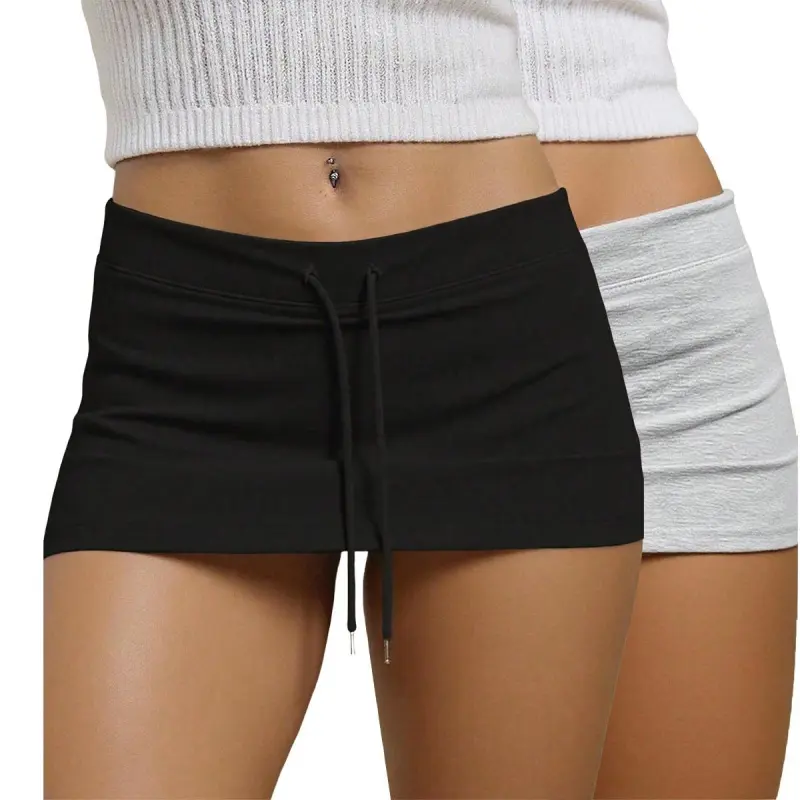ASANDY Women's 2-Piece Low-Waist Jersey Preppy Cute Set - Upgraded Drawstring Adjustable Waist, Smooth Casual Beach Daily Cropped Shorts, 2026 New Arrival (Pairs with Tops & Tank Tops)