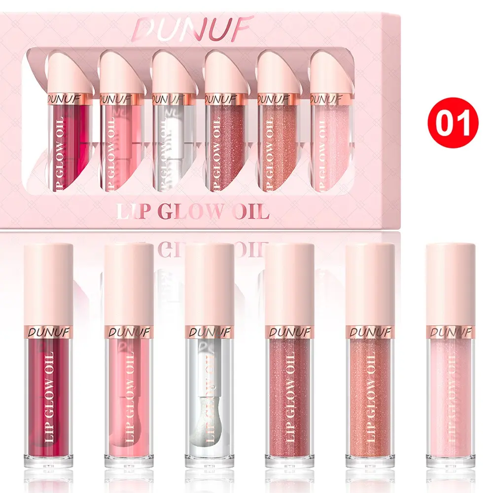 Set of 6 Hydrating Plumping Lip Oil, Mirror Finish Lip Gloss, Moisturizing Lip Care, Perfect for Daily Use, Beauty Essentials