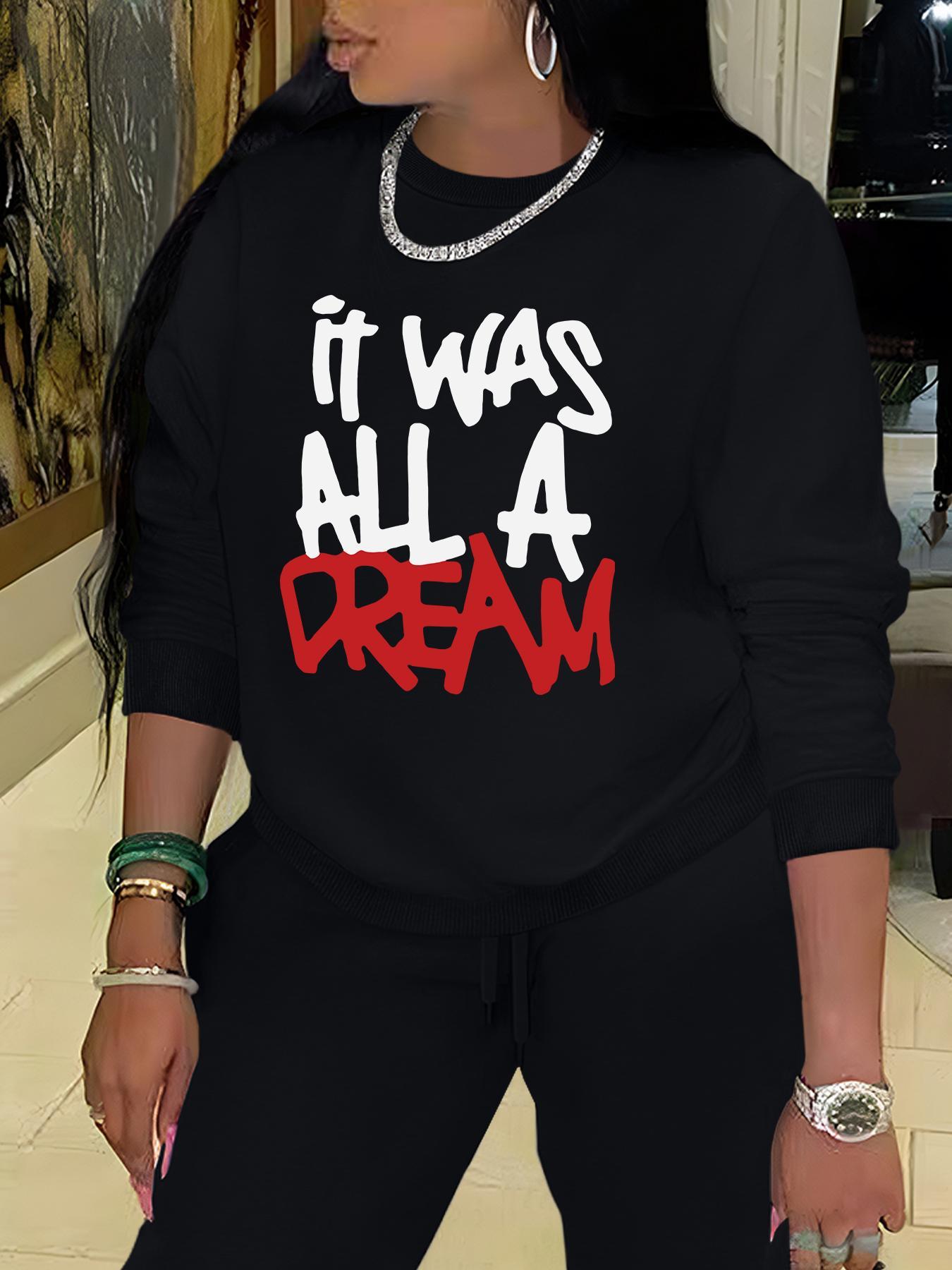 Women's Letter Print Crew Neck Sweatshirt, Casual Long Sleeve Pullover for Fall & Winter, Women's Clothes for Daily Wear