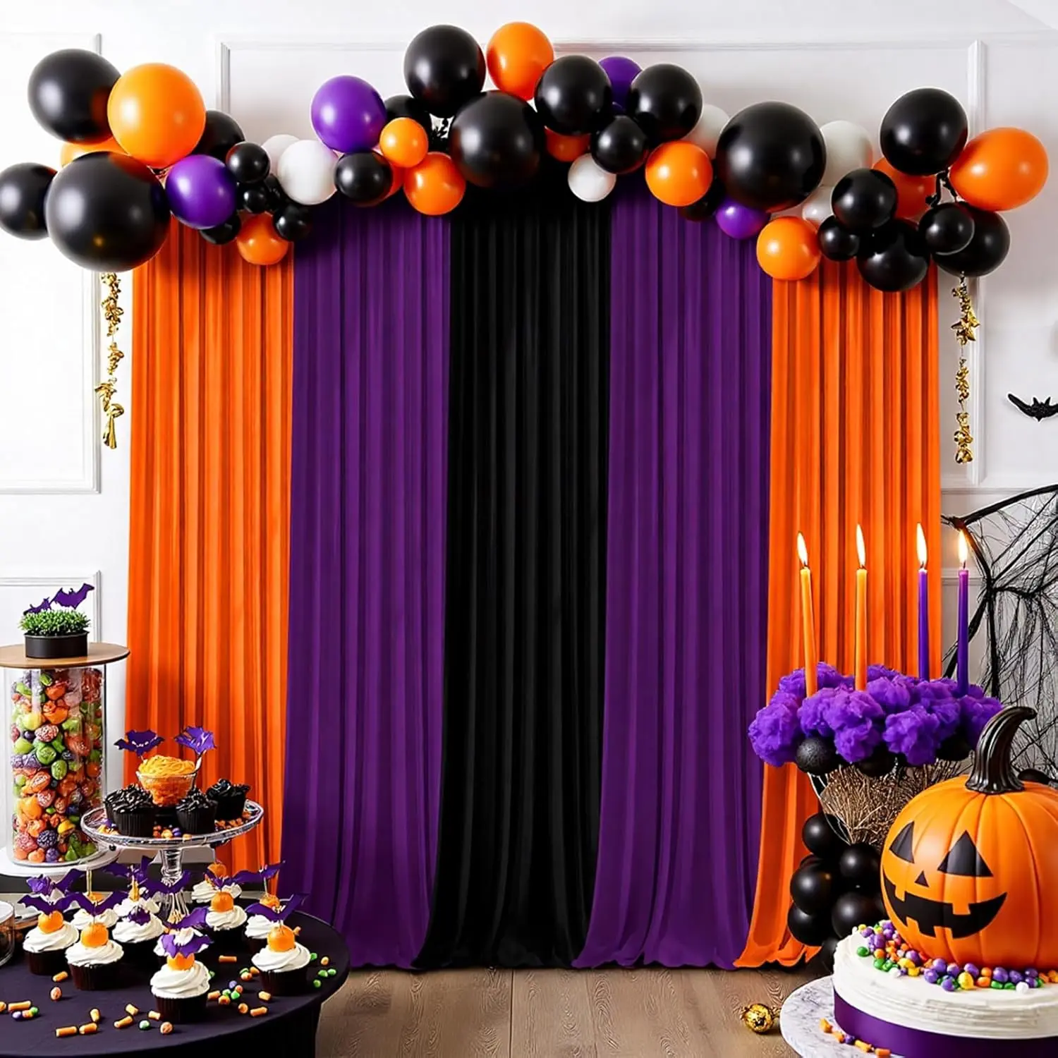 Halloween Backdrop Curtain - 10×7ft Black Orange  Party Background Decor for Spooky Parties, Photo Booths,  Haunted House,  Holiday Wall Decoration for Adults Teens