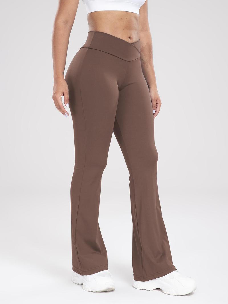 Women's Solid High Waist Flare Leg Leggings, Casual Comfy Tummy Control Skinny Pants for Yoga Gym Workout, Going Out Bottoms for All Seasons, Shaping Leggings