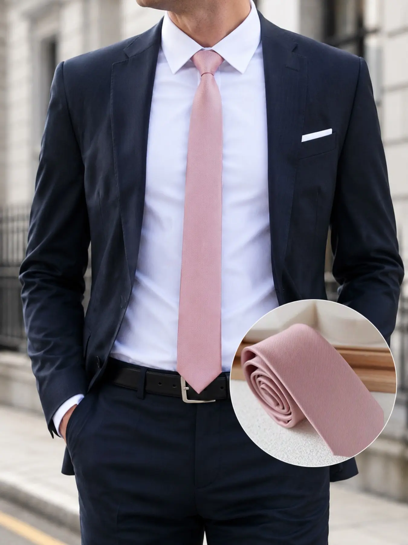 1pc Men's Solid Light Pink Skinny Tie, Classic Textured Necktie for Wedding, Business, Office, School, Party, Formal & Casual Daily Wear