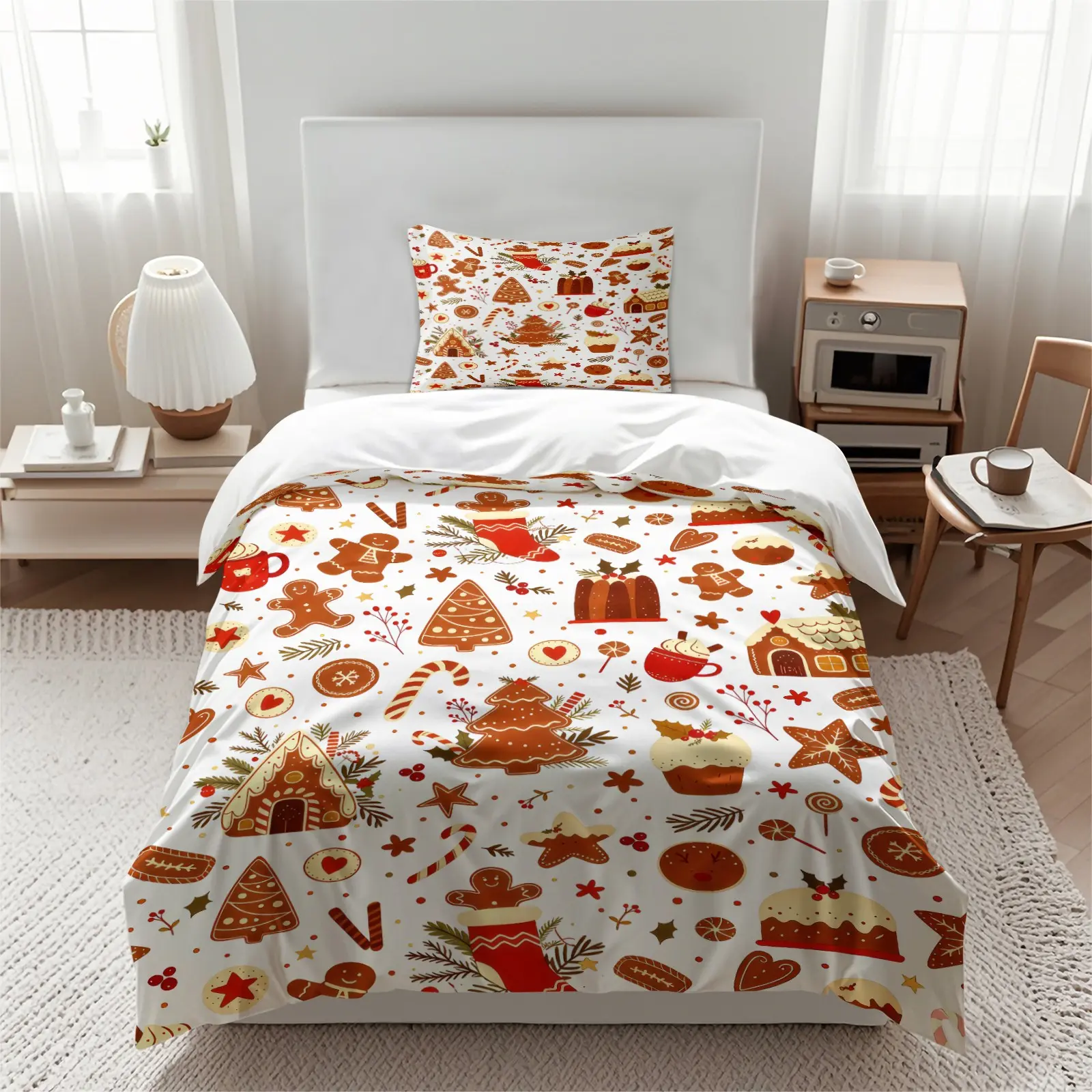 Christmas Element Duvet Cover Set, Decorative Bedding Set for Home Decoration, Ideal Xmas Gift for Adults & Teens, 1 Duvet Cover with 1/2 Pillowcases, No Inner Filler Included