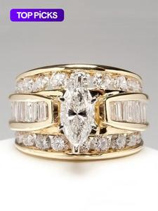 fashion artificial crystal decorated ring, wedding engagement party accessories for women, trendy statement rings for party and daily life