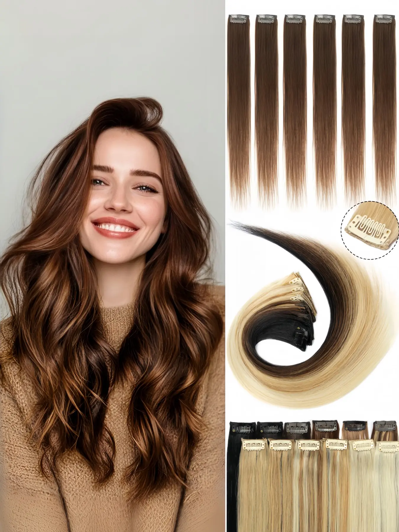 6pcs Clip in Human Hair Extensions for Women & Girls, Fashionable Hairstyles, Salon-Level Look at Home, Perfect for Events & Travel, Hairpieces