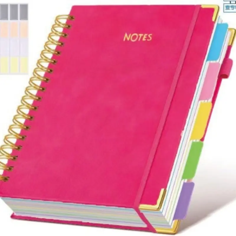 A5 Hardcover Spiral Organizer Notebook, 300 Pages, Leather 5-Subject, 8x10 Inch, Removable Dividers, for Work, School, Travel, Gifts