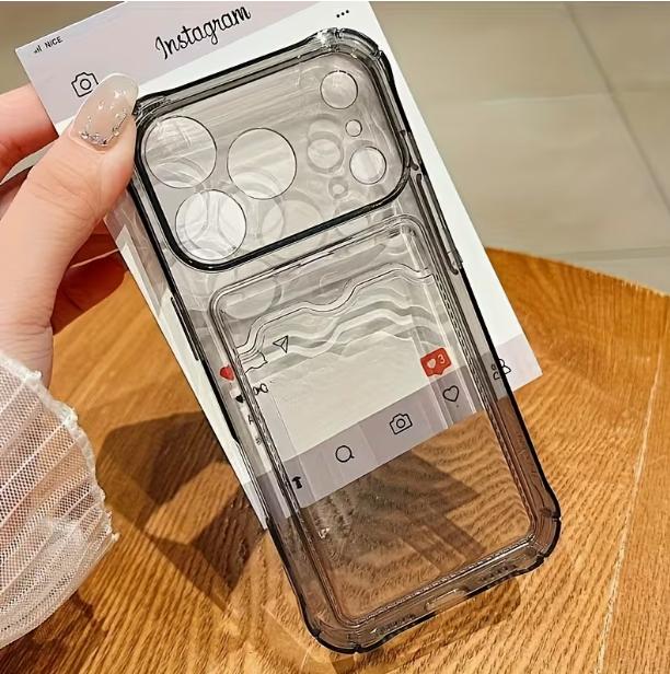 [Clear iPhone Case] Clear iPhone Case - Transparent Card Slot Protection Mobile Phone Case for iPhone 16 15 14 13 12 11 Series Anti-Fall Back Shell