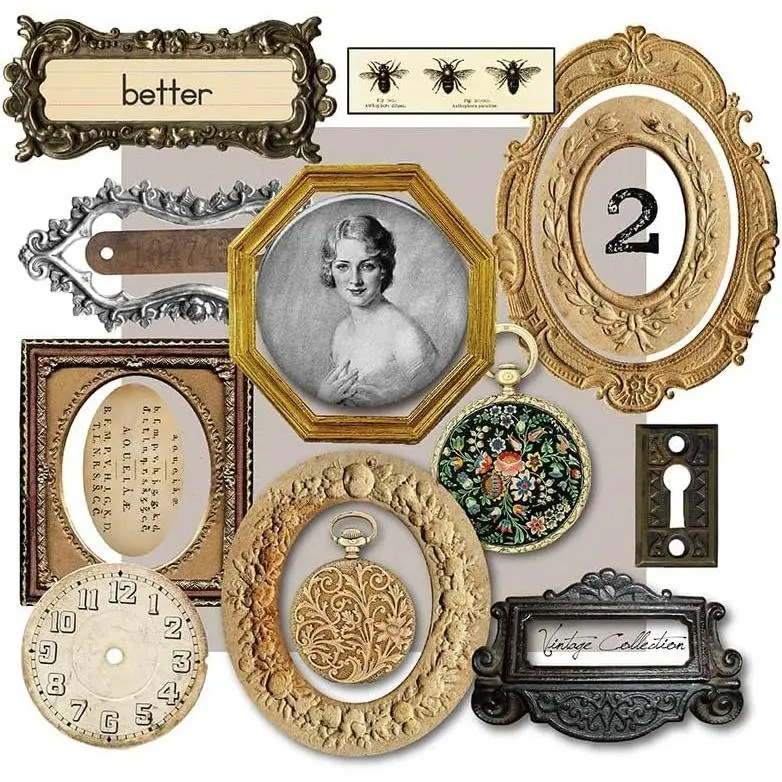 Junk Journal Decoupage  Paper Card Pre Cut Cardstock Chipboard Small Embellishments Art Aesthetic Scrapbook Cutout DIY Supplies Kit Ephemera Pack for Adults (Photo Frame)
