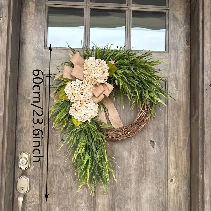 24" Large Farmhouse Hydrangea Wreath with Oversized Bow - Grand Statement Piece for Front Door, Porch & Wall Decor (60cm)