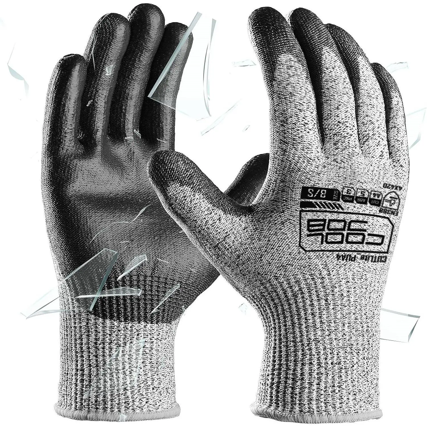 12/120 Pairs Cut Resistant Work Gloves PU Coating,  A2 A4 A6 A9