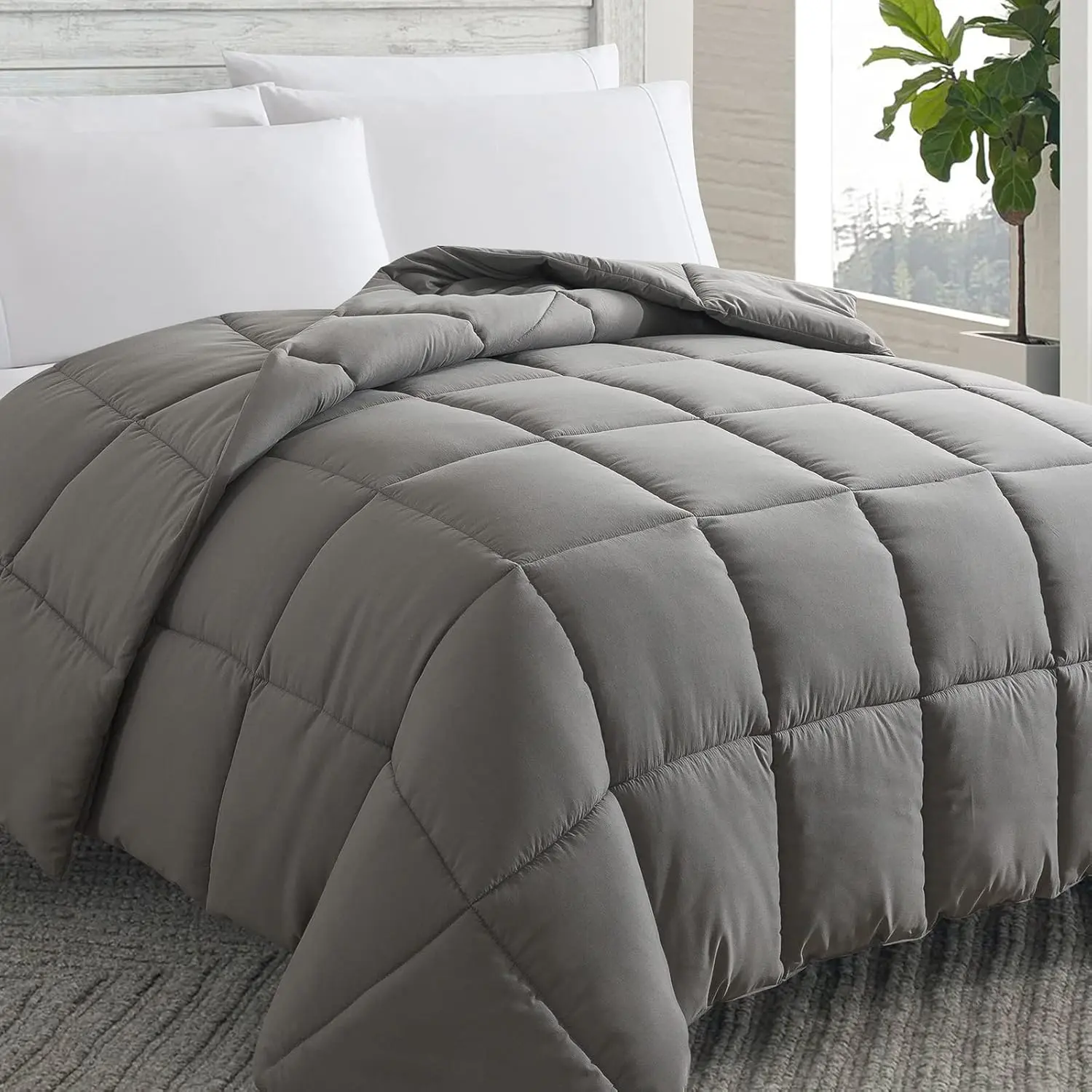 Down Alternative Comforter Grey King Size - All Season Duvet Insert |   102x90 inches, Soft Bed Comforter, Luxury,Hotel,Breathable bedding, Reversible,Winter Summer Warm