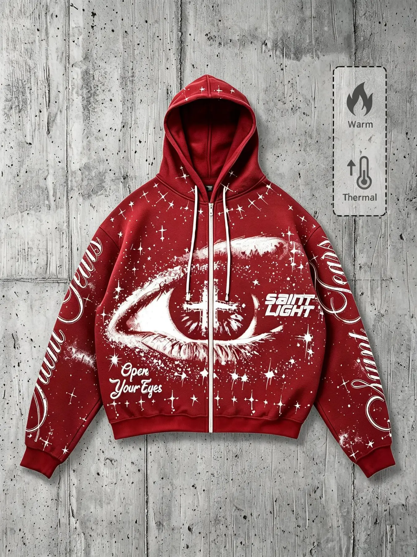 Men Zip Up Hooded Jacket, Open Your Eyes Star Cross Angel Vintage Graphic Zip Hoodie, Thermal Warm Gothic Y2K Streetwear Coat, men clothing, menswear clothing, accessories for men, ropa caballero hombre, Daily Casual Street Fashion Outfits