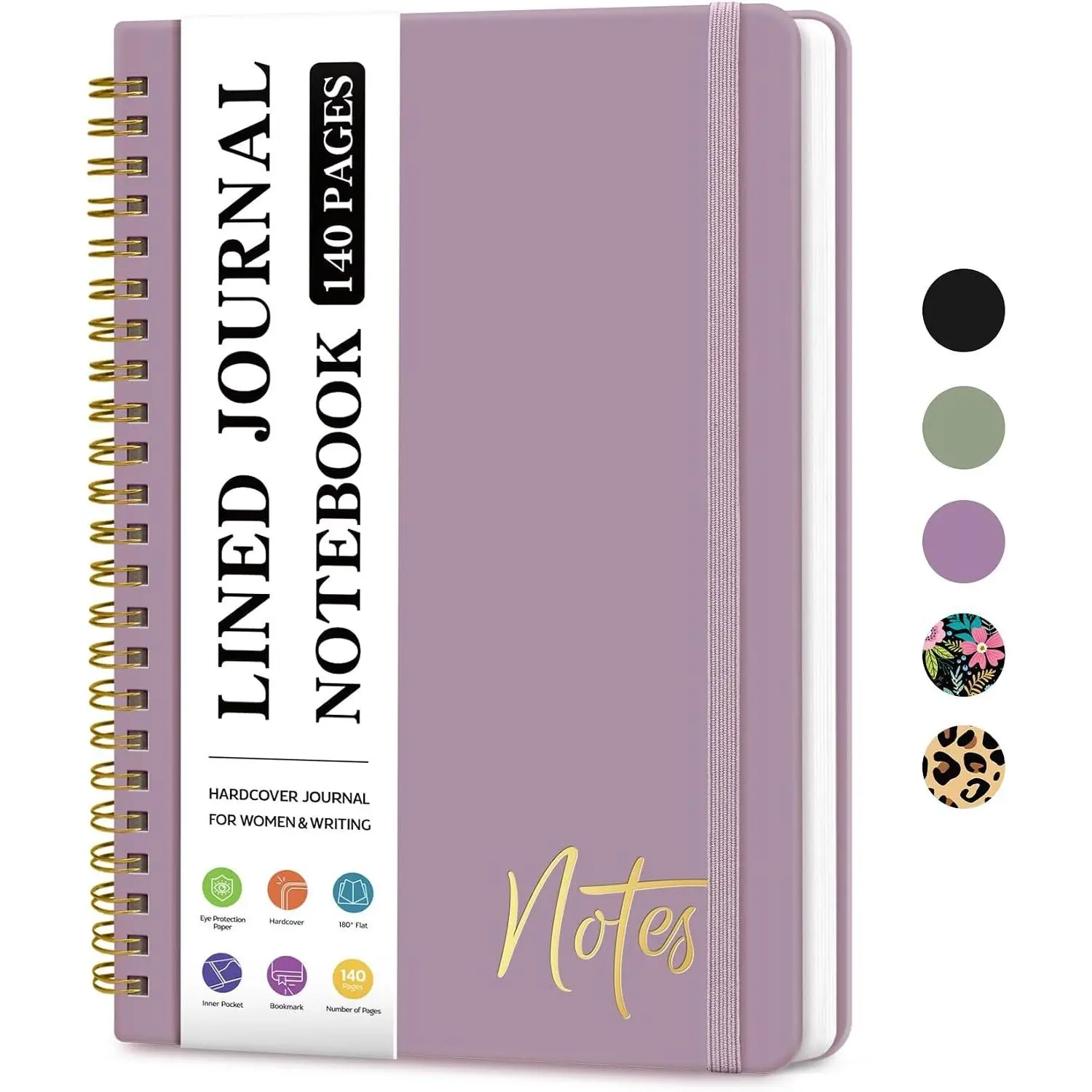 Hardcover Spiral Notebook College Ruled, 5.7" x 7.9" Purple Lined Journal for Work, Note Taking & School Supplies, 140 Pages