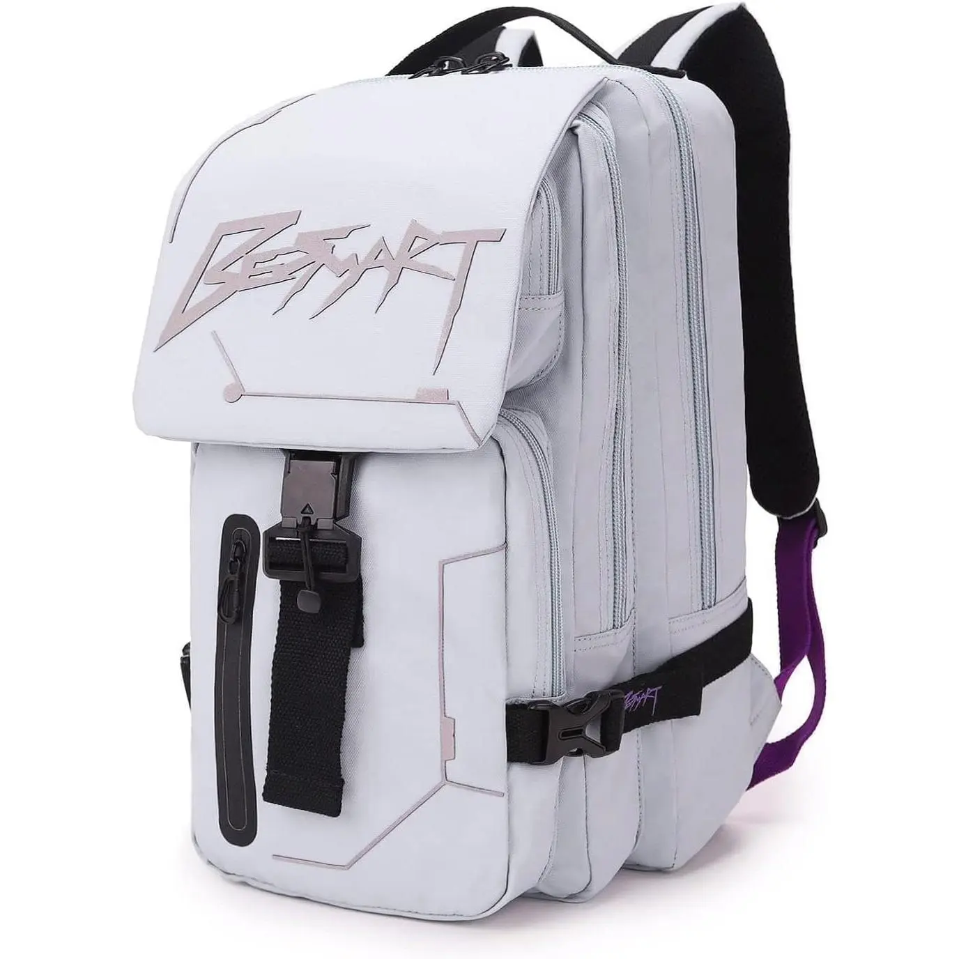 Outdoor Travel Backpack with Cyber punk Design fits 13.5 laptop | PU Leather,Multi-pockets,Many Compartments,Water-Resistant Laptop Daypack with Multi-Layer for Men & Women,Light Grayish Blue