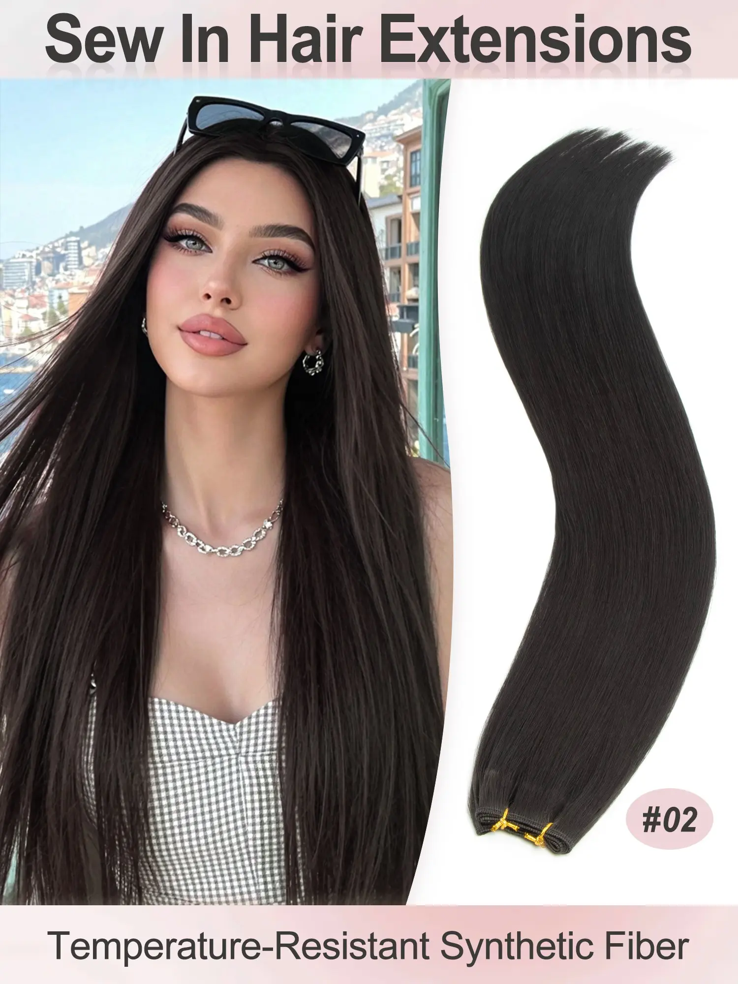 Sew In Double Weft Hair Extensions  26 Inch Weft Extensions Synthetic fiber material Color #2 Natural Black Double Weft Full Head Straight Hair Weaves 50 Grams Hair Weft Bundles Straight Hair Straight Synthetic Hairpieces