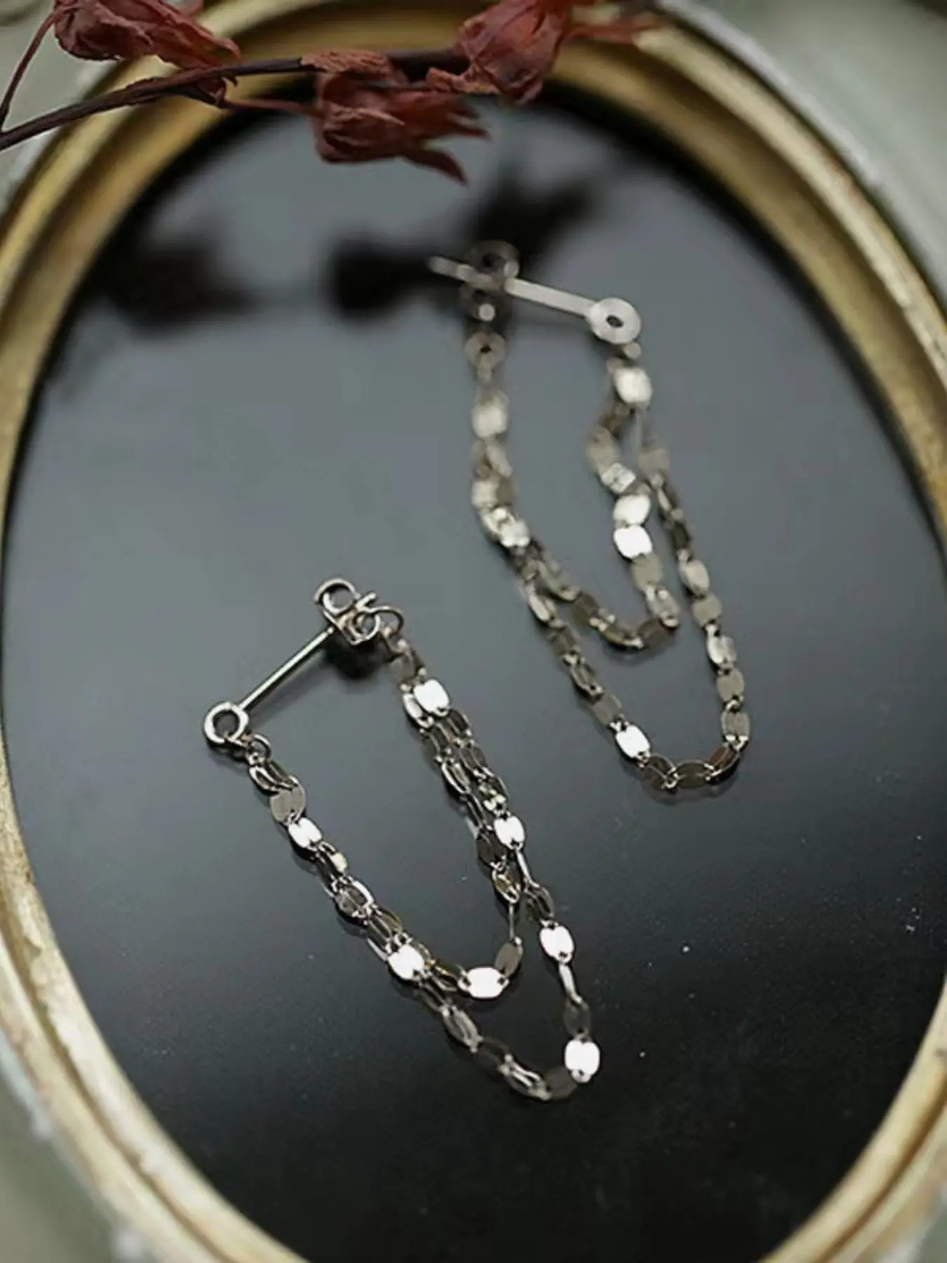Pair of 925 Sterling Silver Chain Bell Earrings, Sweet Style Jewelry Accessories for Women, Elegant and Charming Ear Studs