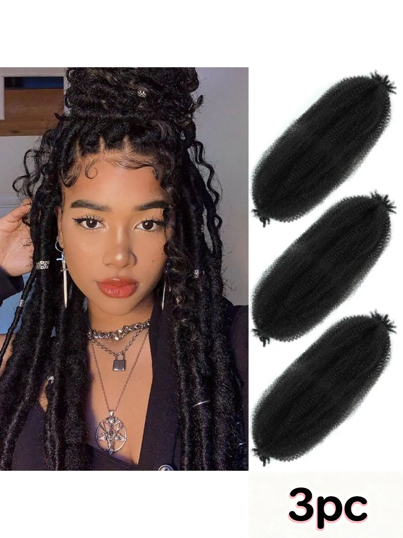 Afro Twist Hair 18 Inch 3 Packs, Springy Afro Twist Hair Pre Fluffed Spring Twist Hair Pre Separated Wrapping Hair for Soft Locs Hair Extensions