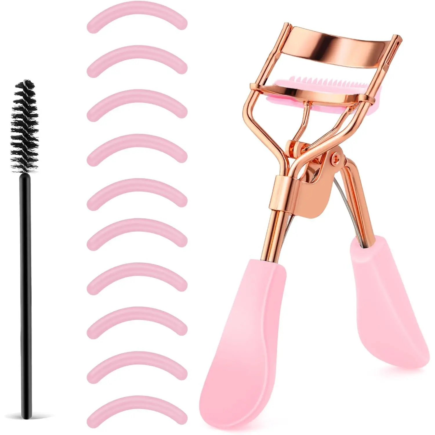 Beauty Eyelash Curler Stainless Steel Eye Lash Curler with 10 Silicone Refill Pads Professional Makeup Tool with Built-in Comb for Women Girls Any Eye Shapes