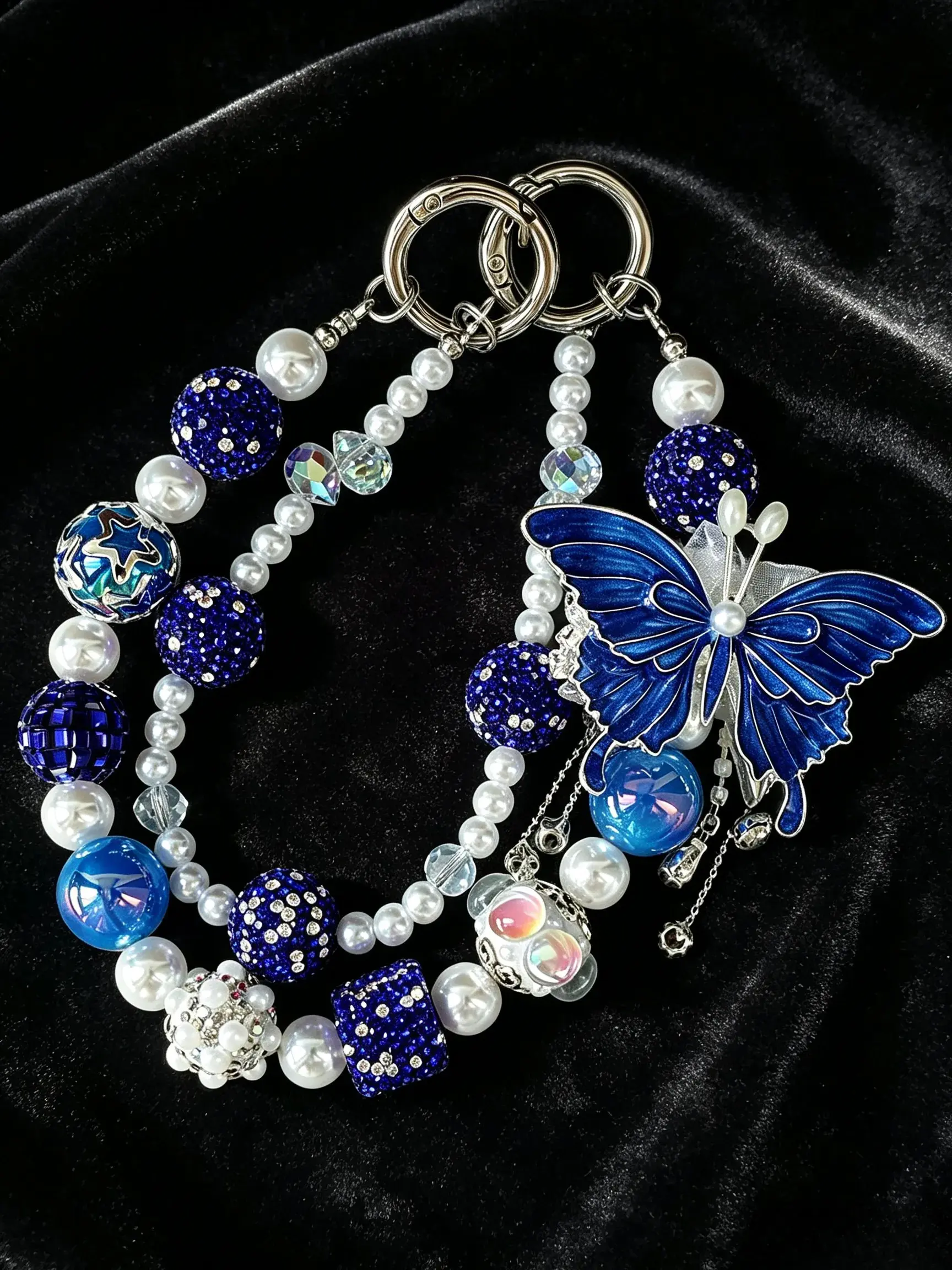 New hot-selling dazzling butterfly phone chain with heavy-duty rhinestone ball and tassel, portable lanyard wrist strap, anti-loss chain