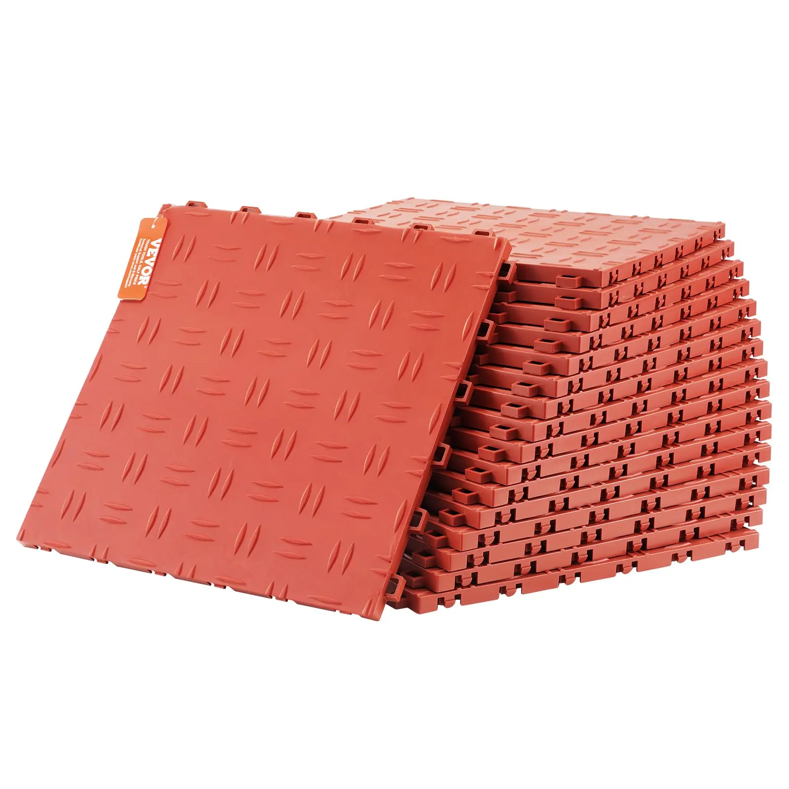 VEVOR Garage Tiles Interlocking, 12x 12x 0.53 inch 25 Pack Garage Floor Covering Tiles, Non-Slip Double-Sided Texture Garage Flooring Tiles, for Garages, Basements, Repair Shops, Red