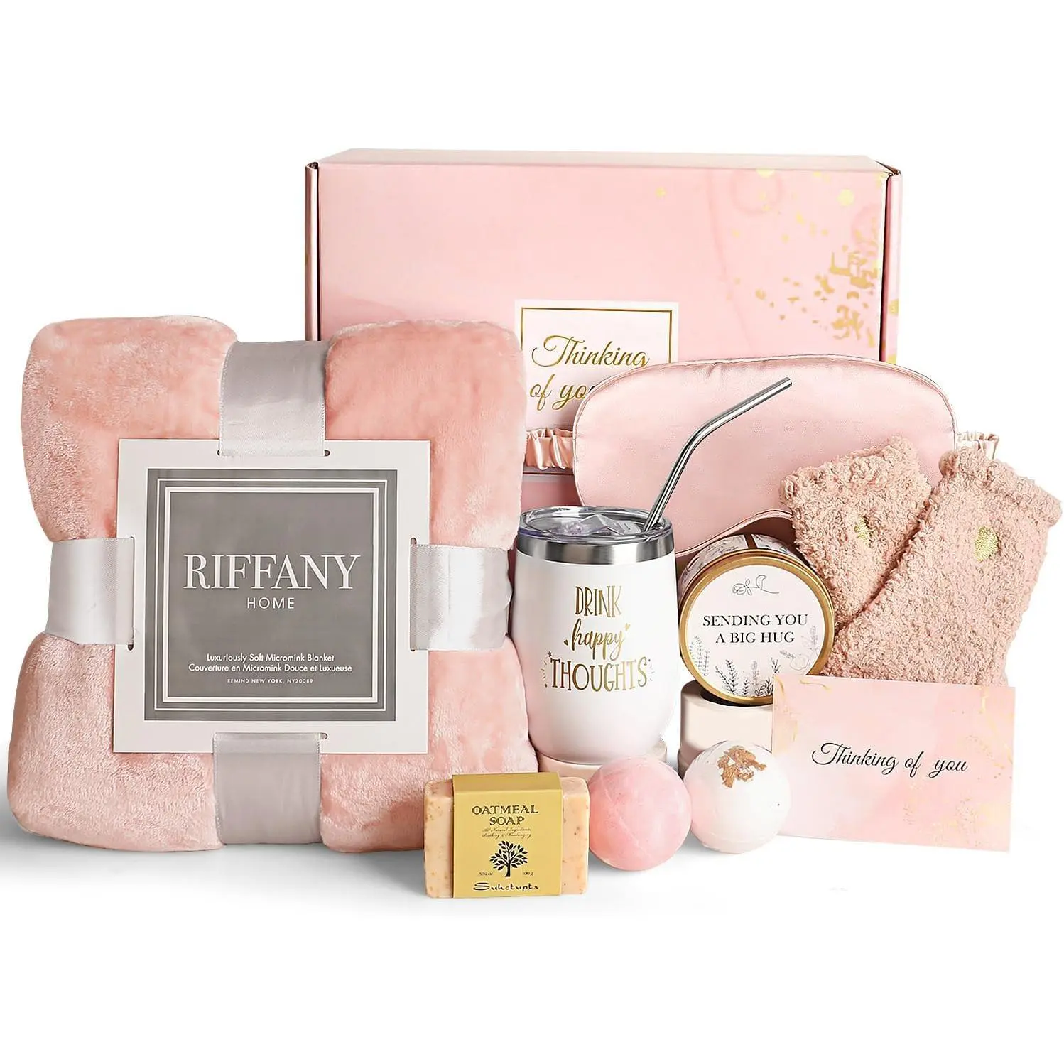 for, Happy Birthday Gift Basket Self Care Package Bday Ideas with Luxury Flannel Blanket for Mom Her Best Sister Wife