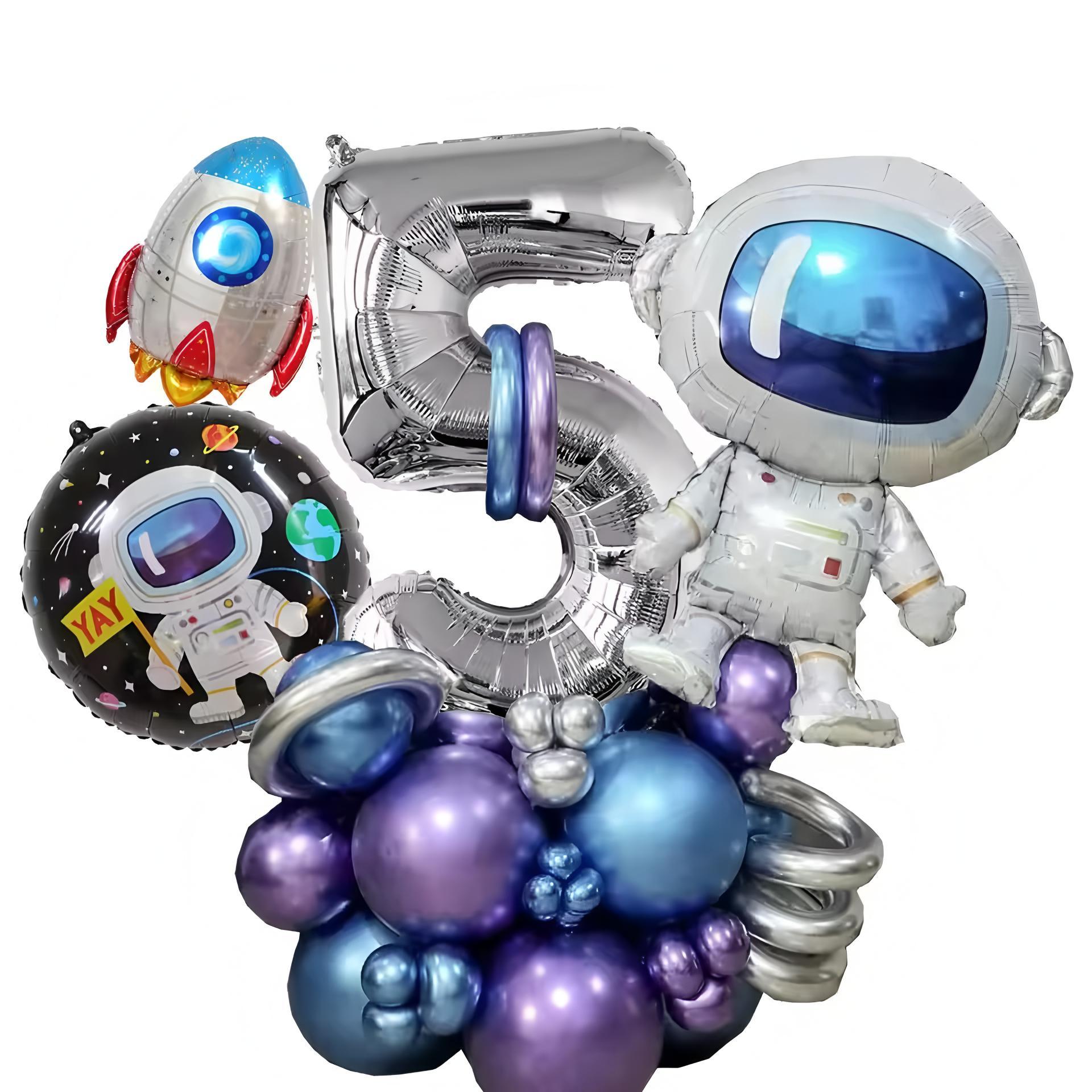 33 Pcs Outer Space Astronaut Rocket Balloon Set Spacecraft Galaxy Planet Theme  Birthday Decoration Balloon Column  for boys