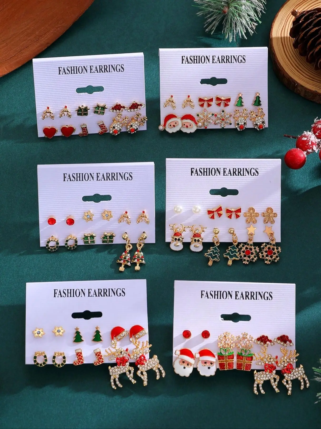 36-Pair Christmas Earrings Set for Women & Girls, 72pcs Santa Snowflake Tree Reindeer Studs, Festive Holiday Jewelry Gift Set, Stud Earring Sets