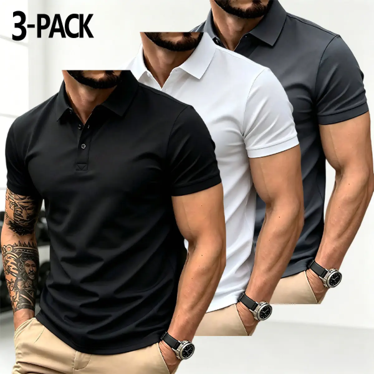 3PACK Men’S Casual Polo Shirt Gym Tee Bowling/Golf Clothing,Suitable Everyday Wear,Summer Business Style Menswear Top Mans Poloshirt Regular Fit Cropped Shirts Men Tees workout apparel essential stylish flag print short sleeve clothes athletic tee july
